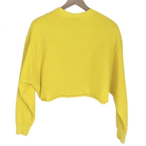 Collusion Women's Cropped Oversized Crew Neck Sweatshirt in Yellow Size 0 - Picture 2 of 7